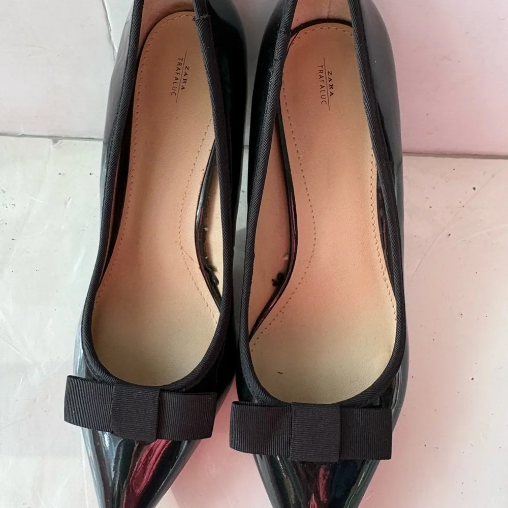 Zara patent black Women's Shoes with Bow Accent size 37 - Picture 3 of 13